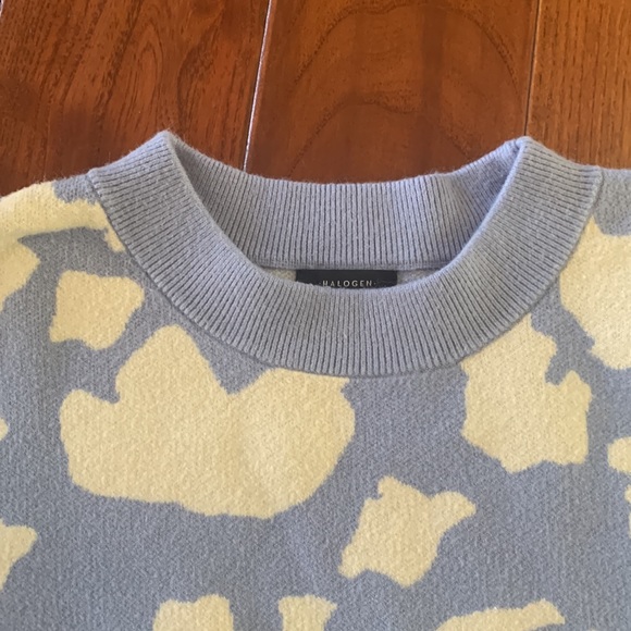 Halogen NORDSTROM Blue & White Abstract Cropped Sweater Long Sleeve Size M - Picture 3 of 10